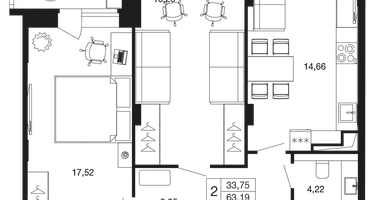 2-к. квартира, 63 м²