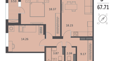 2-к. квартира, 67&nbsp;м²