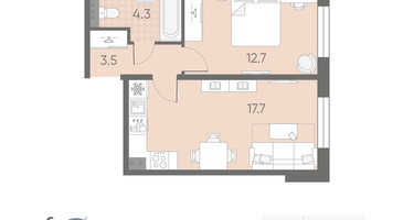 1-к. квартира, 38&nbsp;м²