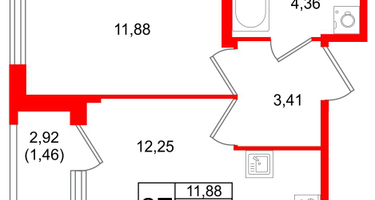 1-к. квартира, 33&nbsp;м²