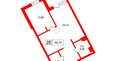 1-к. квартира, 62&nbsp;м²