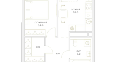 1-к. квартира, 40&nbsp;м²