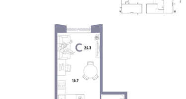 1-к. квартира, 25&nbsp;м²