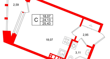Студия, 24&nbsp;м²