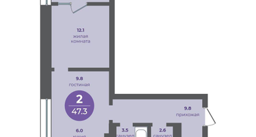 2-к. квартира, 47&nbsp;м²