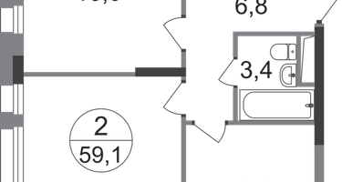 2-к. квартира, 59 м²