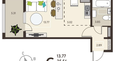 Студия, 28 м²