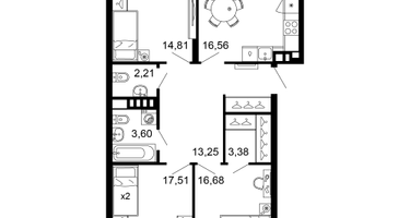 3-к. квартира, 90&nbsp;м²