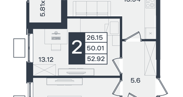2-к. квартира, 52 м²