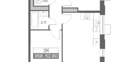 2-к. квартира, 52&nbsp;м²