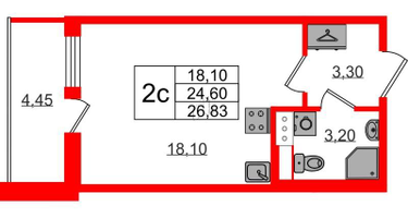 Студия, 24 м²