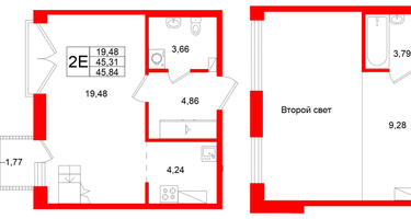 1-к. квартира, 45 м²