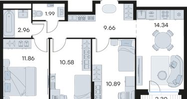 3-к. квартира, 63 м²