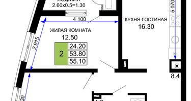 2-к. квартира, 55&nbsp;м²