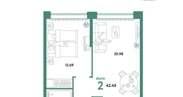 2-к. квартира, 42&nbsp;м²