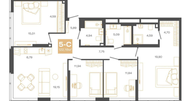 5-к. квартира, 122&nbsp;м²