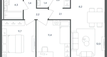 3-к. квартира, 58&nbsp;м²