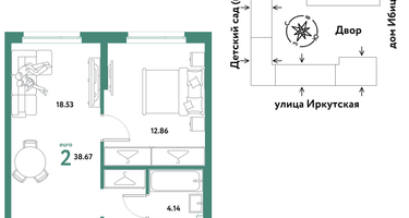 2-к. квартира, 38&nbsp;м²