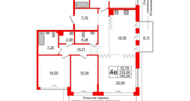 4-к. квартира, 133&nbsp;м²