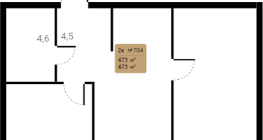 2-к. квартира, 47&nbsp;м²