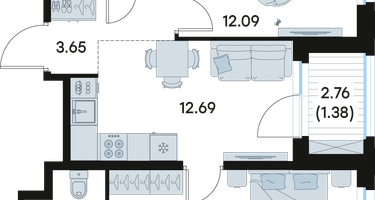 2-к. квартира, 53 м²