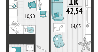 1-к. квартира, 37&nbsp;м²