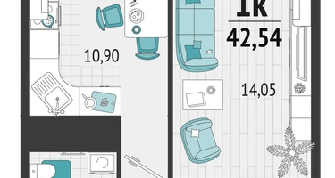 1-к. квартира, 38&nbsp;м²