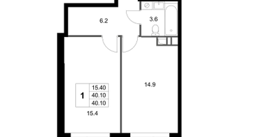 1-к. квартира, 40&nbsp;м²
