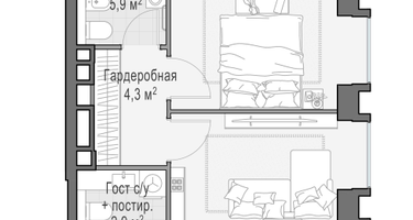 1-к. квартира, 55 м²
