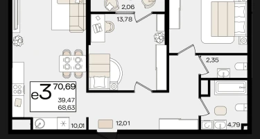 3-к. квартира, 68&nbsp;м²