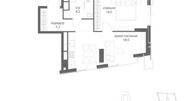 1-к. квартира, 43&nbsp;м²