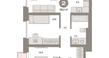 2-к. квартира, 58 м²