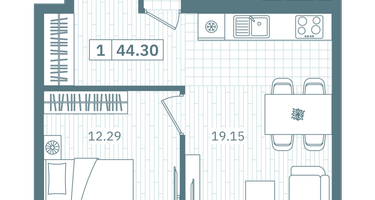 1-к. квартира, 44&nbsp;м²