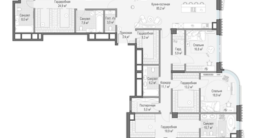 6-к. квартира, 343 м²