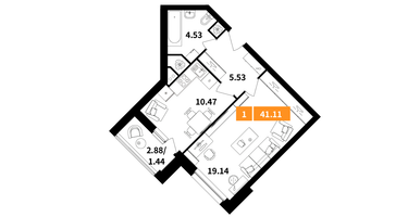 1-к. квартира, 41 м²
