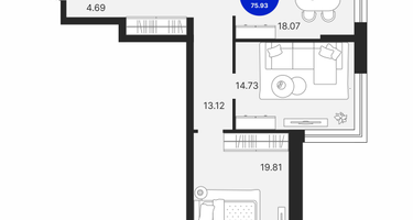 2-к. квартира, 75 м²
