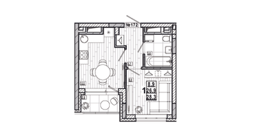 1-к. квартира, 28&nbsp;м²