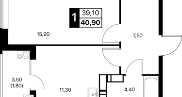 1-к. квартира, 40&nbsp;м²