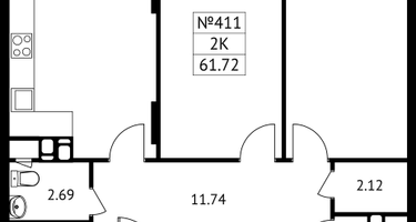 2-к. квартира, 61 м²