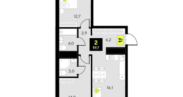 2-к. квартира, 59&nbsp;м²