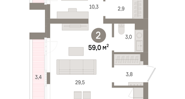 2-к. квартира, 59 м²