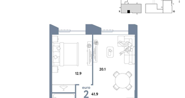 2-к. квартира, 41&nbsp;м²