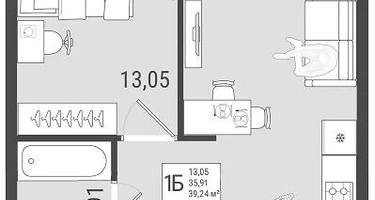 1-к. квартира, 37 м²