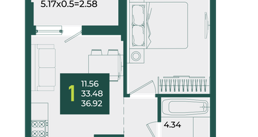 1-к. квартира, 36&nbsp;м²