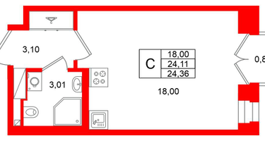 Студия, 24&nbsp;м²
