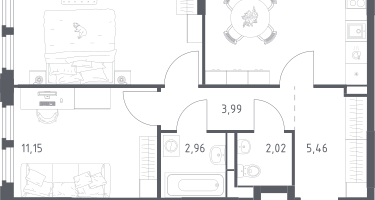 2-к. квартира, 54&nbsp;м²