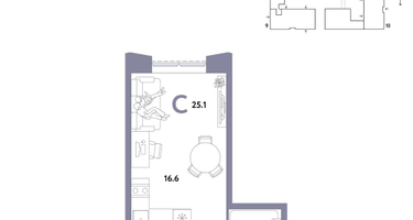 1-к. квартира, 25 м²