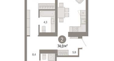 2-к. квартира, 73&nbsp;м²