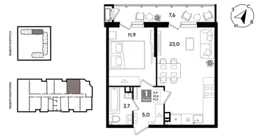 1-к. квартира, 50&nbsp;м²
