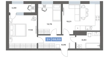 2-к. квартира, 69&nbsp;м²